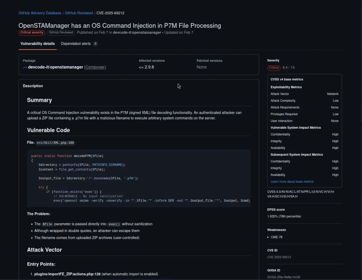 CVE-2025-69212 GitHub Advisory의 decodeP7M exec 싱크