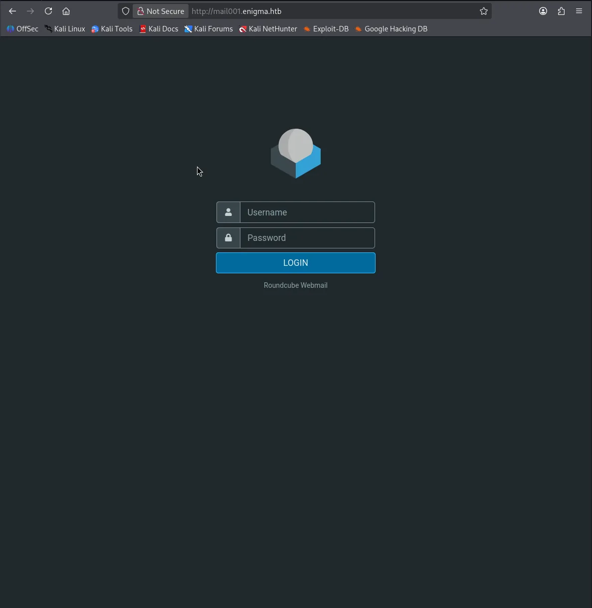 퍼징으로 찾은 mail001.enigma.htb의 Roundcube 웹메일
