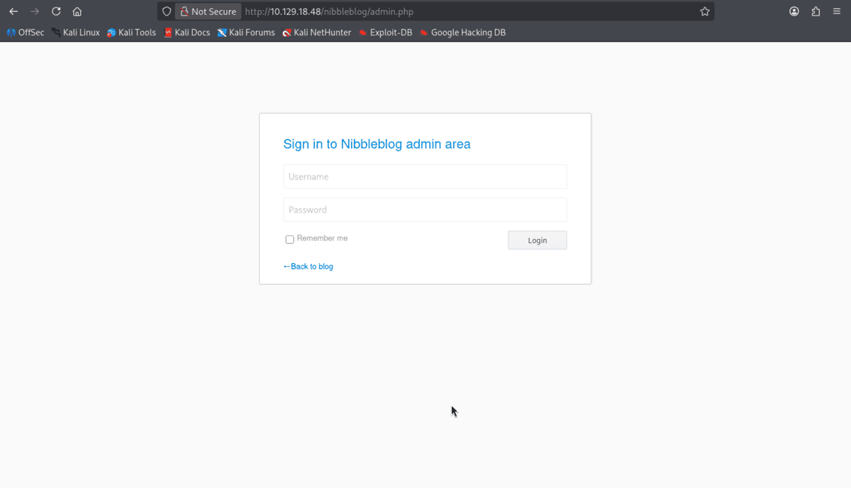 nibbleblog/admin.php 접속 시 나오는 Sign in to Nibbleblog admin area 로그인 화면