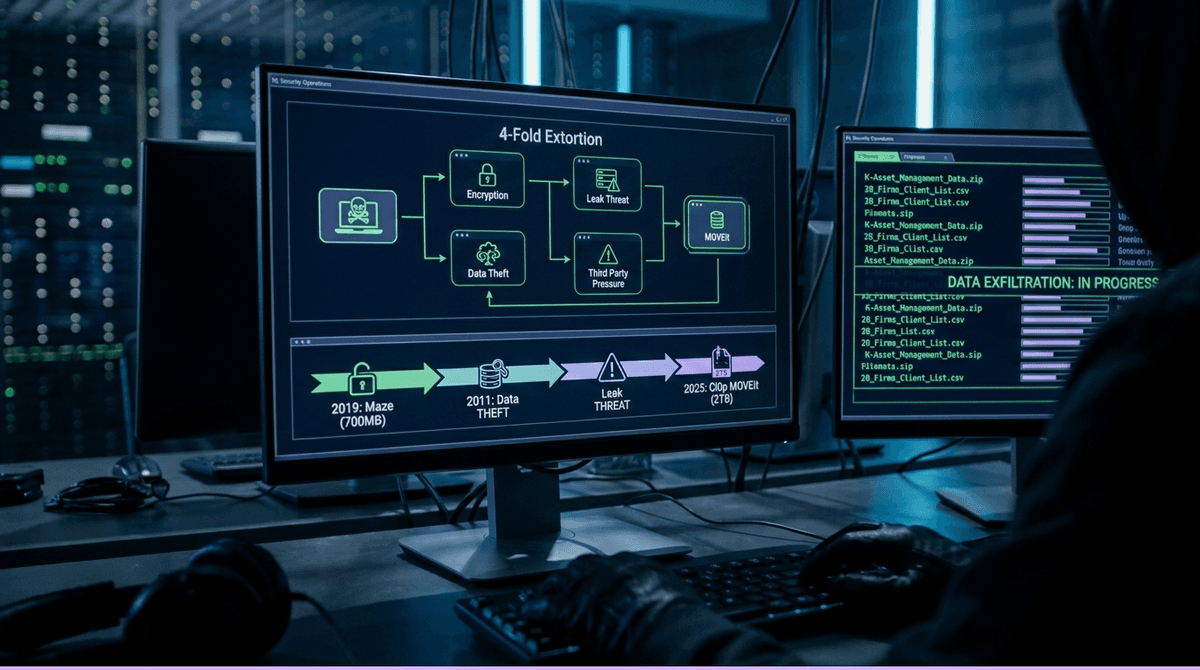 랜섬웨어 4중 갈취의 6년: Maze 700MB에서 Cl0p MOVEit 7700만명